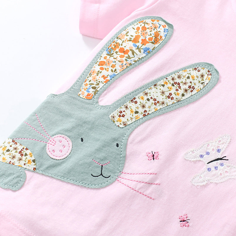 Baby Girls Kids Floral Rabbit Cartoon Pattern T-Shirt And Pants Two-Piece Set