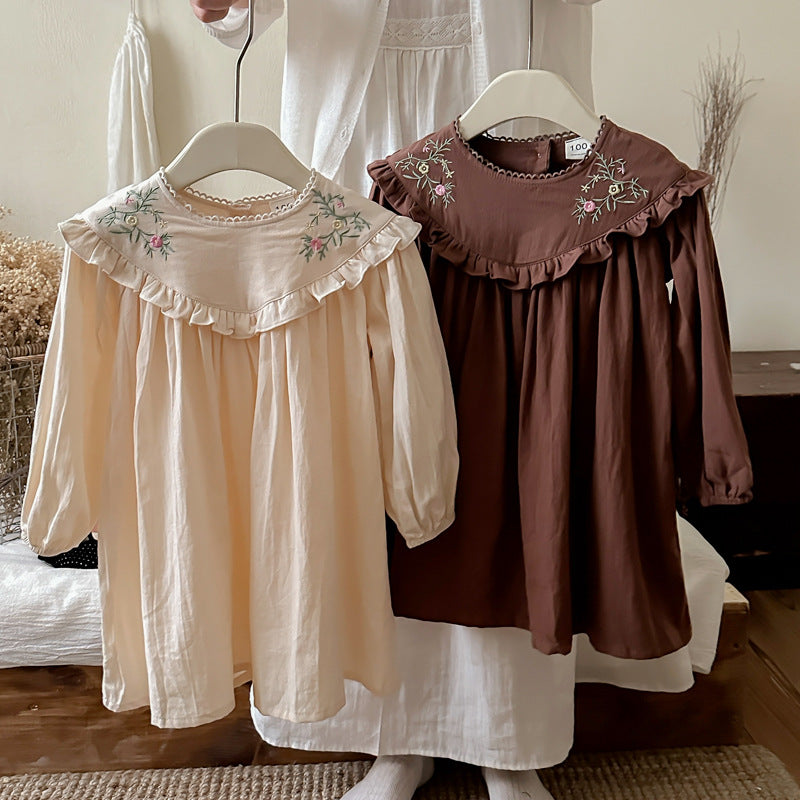 Arrival Autumn Girls Simple Ruffle Neck Long Sleeves Vine and Flowers Pattern Dress, MyKids-USA®, Baby & Toddler Dresses, MyKids-USA -  -  -  -  -  -  - 