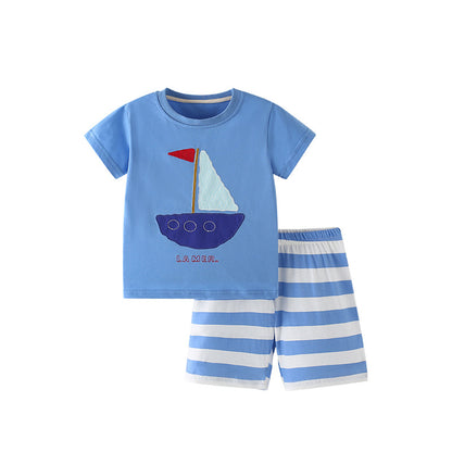 Summer Baby Kids Geometric Boat Pattern T-shirt and Shorts Clothing Set for Boys, MyKids-USA®, Baby & Toddler Outfits, MyKids-USA - Size/Age - 120 (5-7Y) - Color - Blue -  -  - TR2506302106-A