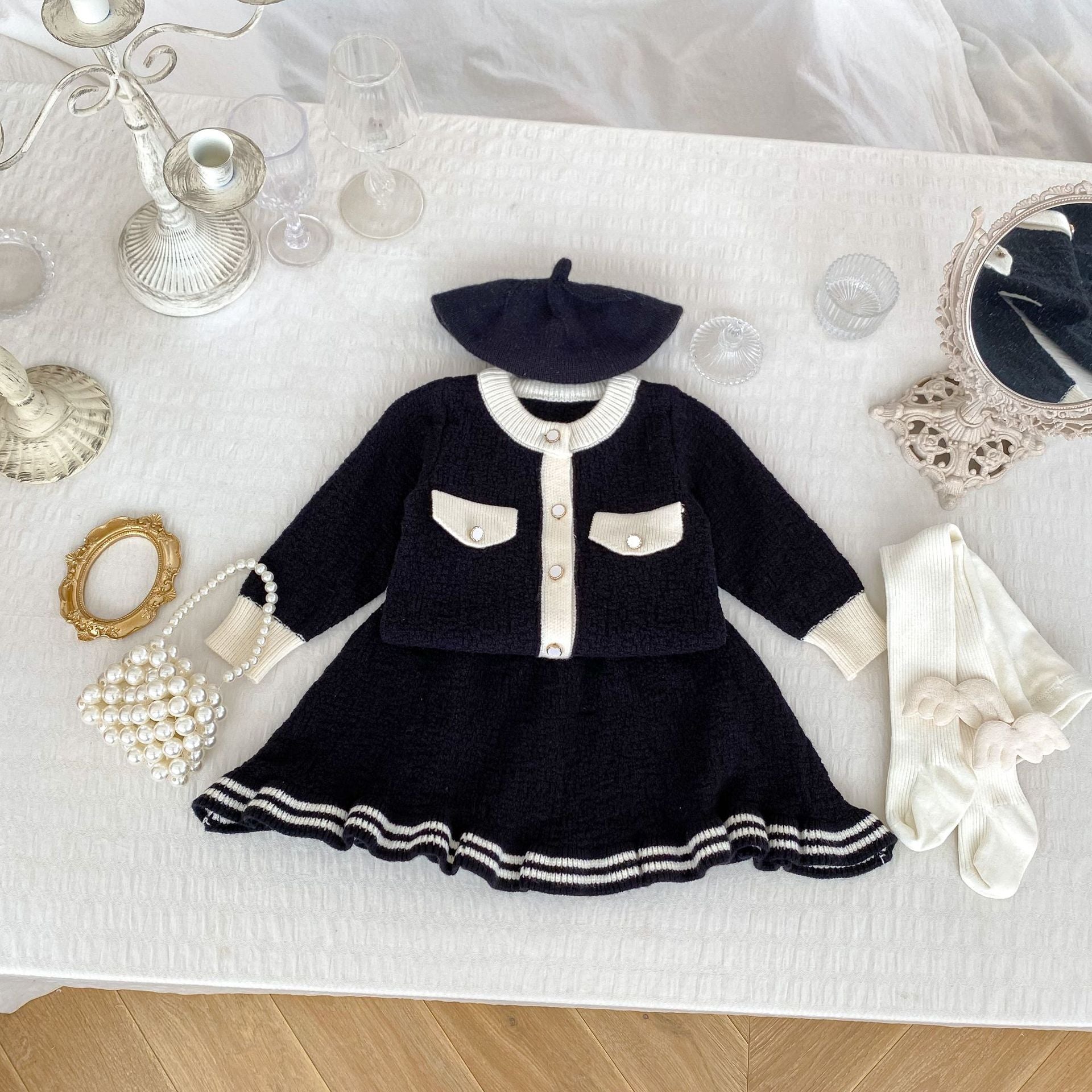Arrival Autumn Baby Girls Long Sleeves Simple Color Patchwork Knitted Cardigan and Skirt – Clothing Set, MyKids-USA®, Baby & Toddler Dresses, MyKids-USA - Size/Age - 80 (9-12M) - Color - Black -  -  - TR2410131629-A.