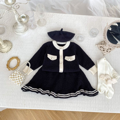 Arrival Autumn Baby Girls Long Sleeves Simple Color Patchwork Knitted Cardigan and Skirt – Clothing Set, MyKids-USA®, Baby & Toddler Dresses, MyKids-USA - Size/Age - 80 (9-12M) - Color - Black -  -  - TR2410131629-A