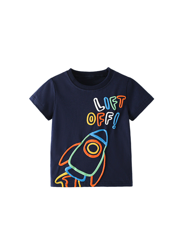 Summer Boys’ Cartoon and Letters Pattern T-shirt