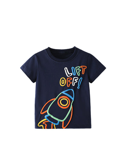 Summer Boys’ Cartoon and Letters Pattern T-shirt