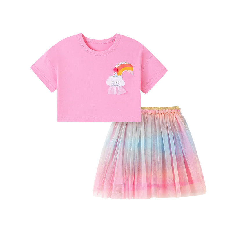 Summer Hot Selling Baby Kids Girls Short Sleeves Cartoon Pattern T-shirt and Tulle Skirt Clothing Set, MyKids-USA®, Baby & Toddler Outfits, MyKids-USA -  -  -  -  -  -  - .