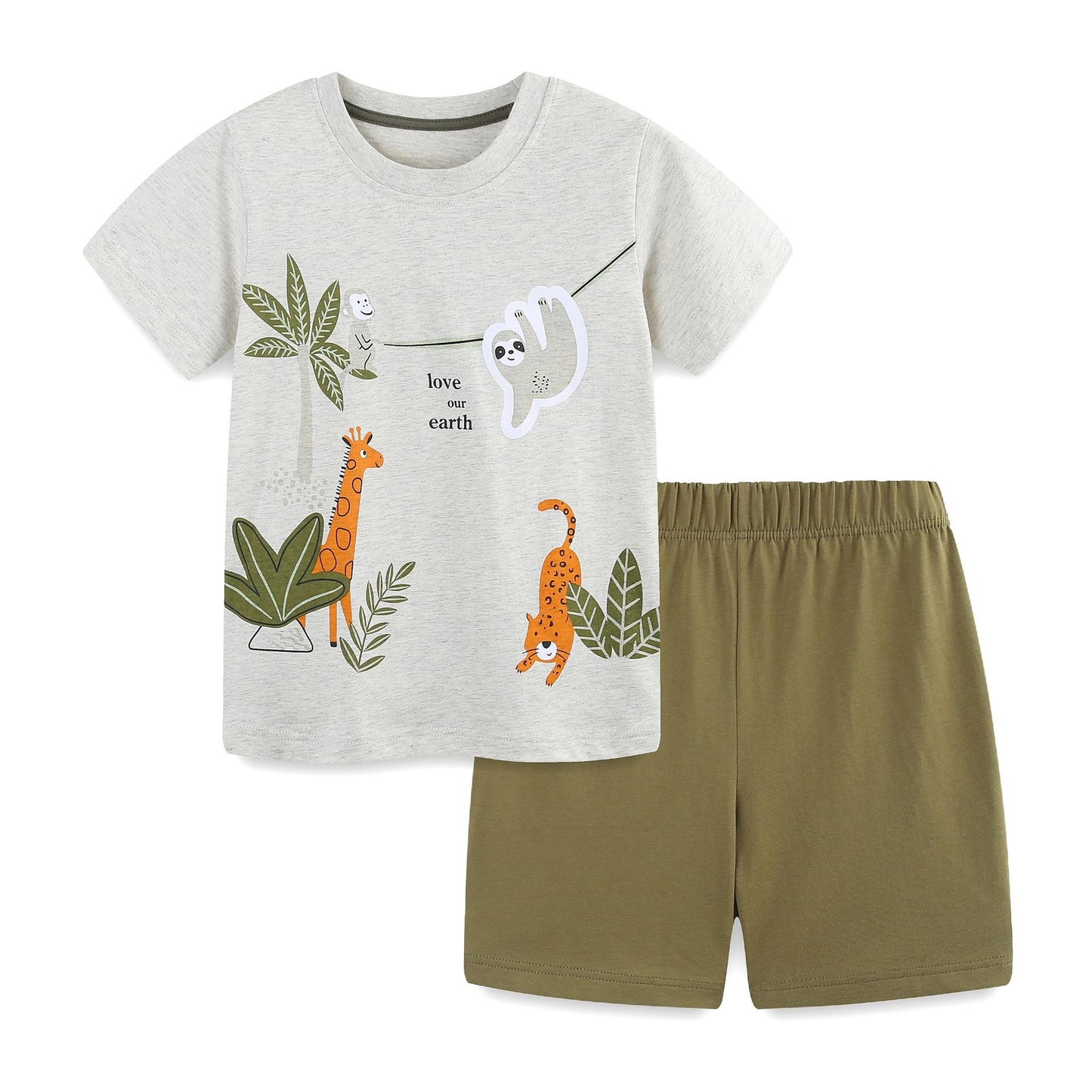 Summer Baby Kids Cartoon Jungle Animals Pattern T-shirt and Plain Shorts Clothing Set for Boys, MyKids-USA®, Baby & Toddler Outfits, MyKids-USA - Size/Age - 90 (12-24M) - Color - Grey -  -  - TR2505261712-A
