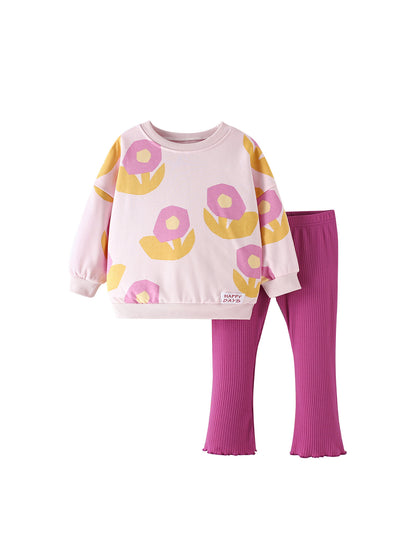 MyKids-USA® Winter and Autumn Baby Kids Girls Flowers Pattern Long Sleeves Sweatshirt and Plain Pants Clothing Set
