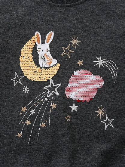 Autumn and Spring Arrival Sequins Cartoon Pattern Long Sleeves Pullover for Stylish Girls