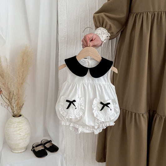 Hot Selling Summer Baby Kids Girls Color Patchwork Sleeveless Peter Pan Collar Pocketed bodysuit, MyKids-USA®, Baby One-Pieces, MyKids-USA -  -  -  -  -  -  - .