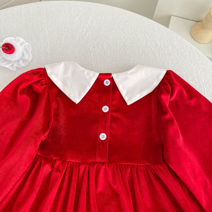 MyKids-USA® Autumn Lace Trim Baby Kids Girls Princess Long Sleeves Color Patchwork Dress
