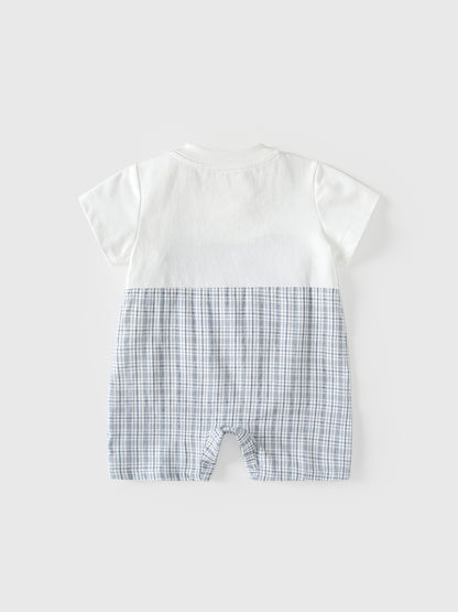 Summer Arrival Baby Boys Short Sleeves Color Patchwork Plaid Rompers Bodysuits