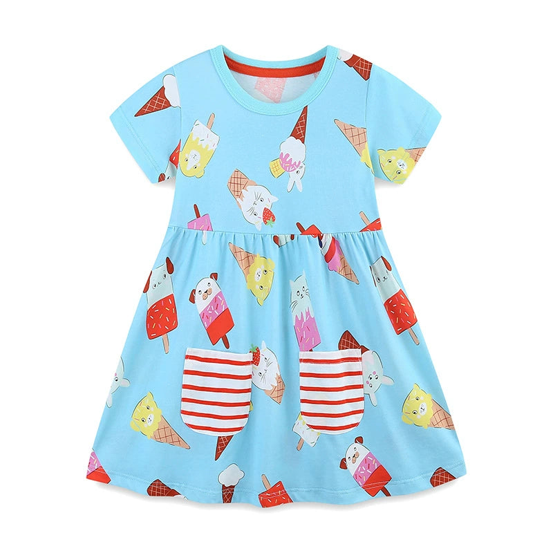 Summer Arrival Animals Shaped Ice-cream Pattern Short Sleeves Crew Neck Dress for Stylish Girls, MyKids-USA®, Baby & Toddler Dresses, MyKids-USA -  -  -  -  -  -  - 
