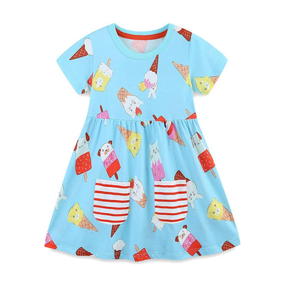 Summer Arrival Animals Shaped Ice-cream Pattern Short Sleeves Crew Neck Dress for Stylish Girls, MyKids-USA®, Baby & Toddler Dresses, MyKids-USA -  -  -  -  -  -  - 