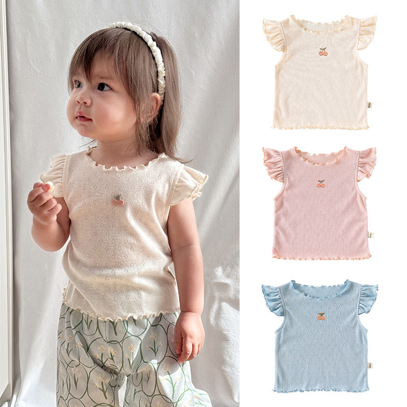 Girls’ Fruit Embroidered Pattern Fly Sleeves Top Shirt in European and American Style for Summer, MyKids-USA®, Baby & Toddler Tops, MyKids-USA -  -  -  -  -  -  - 