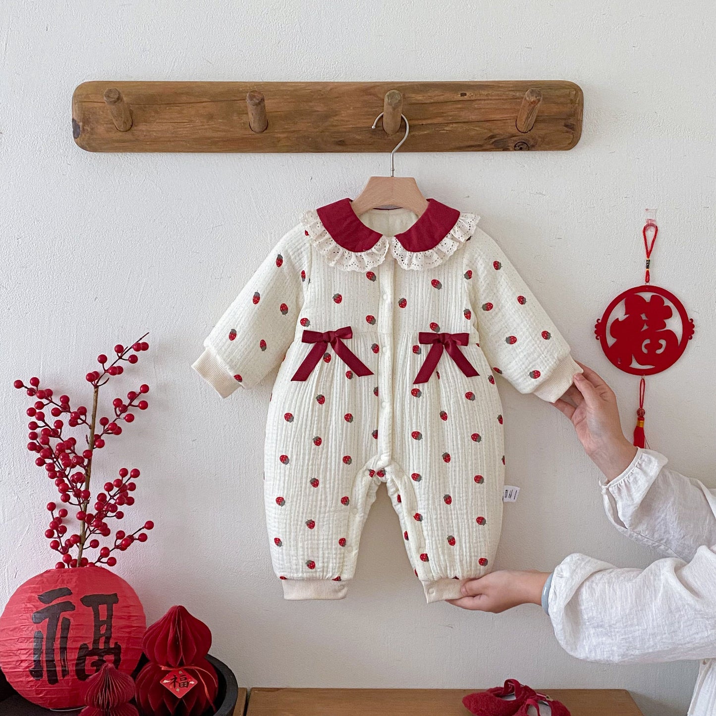 Winter Arrival Baby Girls Long Sleeves Strawberry Pattern Fleece-line Warm Rompers, MyKids-USA®, Baby One-Pieces, MyKids-USA -  -  -  -  -  -  - 