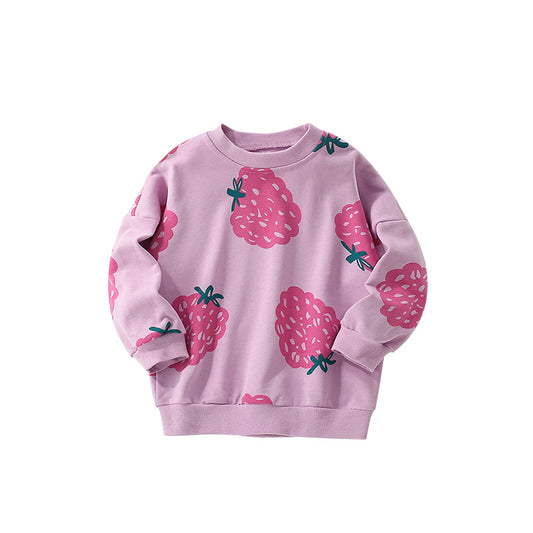 Fruits Pattern Long Sleeves Crew Neck Pullover for Stylish Girls, MyKids-USA®, Baby & Toddler Outerwear, MyKids-USA - Size/Age - 100 (2-3Y) - Color - Purple -  -  - TR2509172227-A