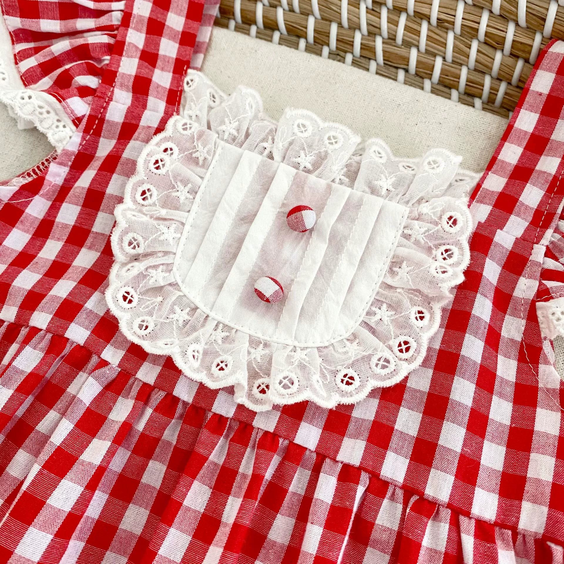 Summer Arrival Baby Girls Fly Sleeves Thin Plaid Pattern Strap Onesies, MyKids-USA®, Baby One-Pieces, MyKids-USA -  -  -  -  -  -  - 