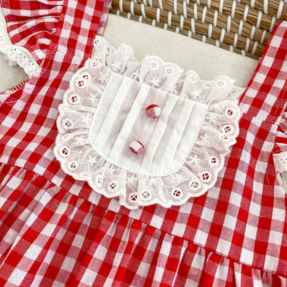 Summer Arrival Baby Girls Fly Sleeves Thin Plaid Pattern Strap Onesies, MyKids-USA®, Baby One-Pieces, MyKids-USA -  -  -  -  -  -  - 