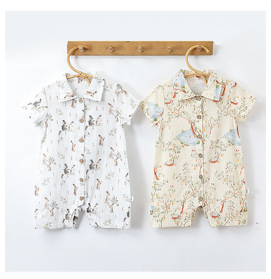 Summer New Arrival Baby Unisex Cheap Short Sleeves Turn-Down Collar Rompers