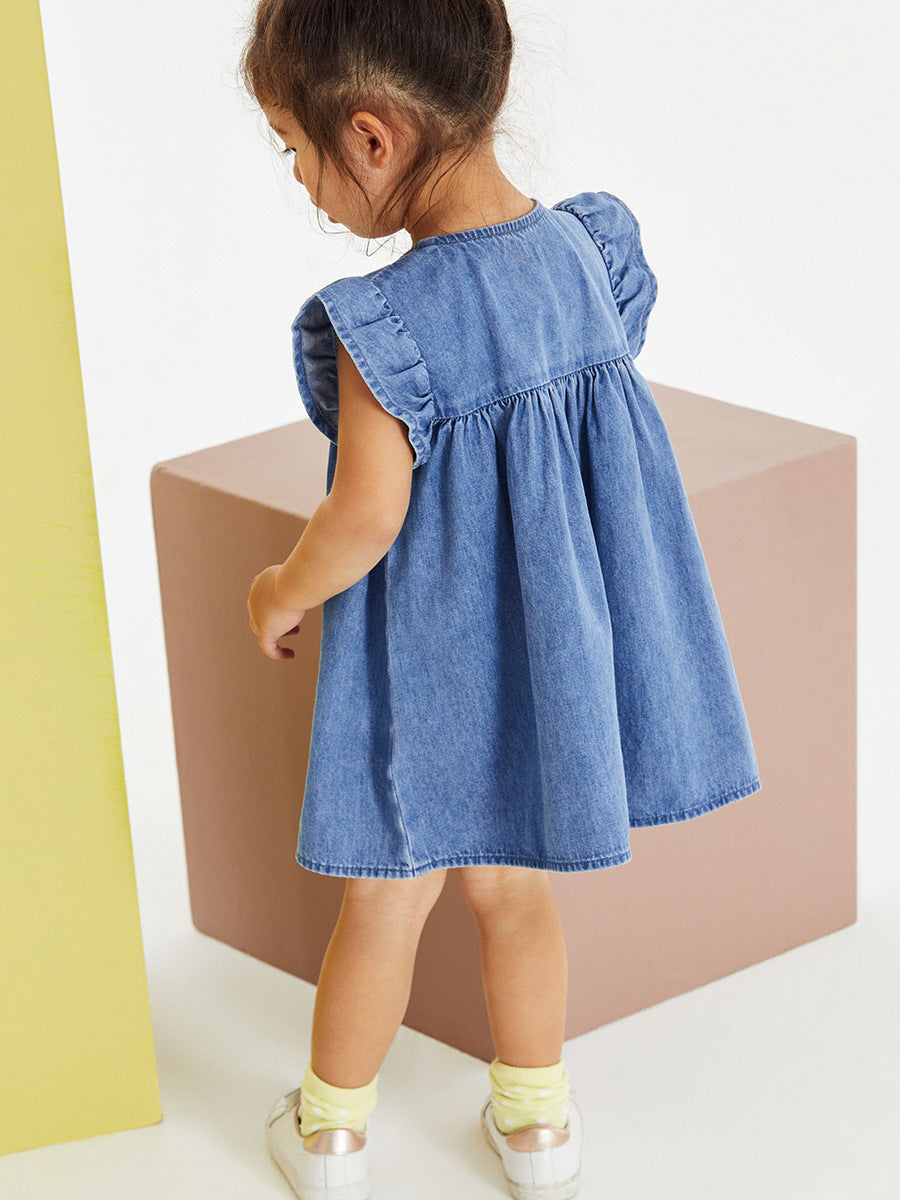 Summer Arrival Denim Cartoon Pattern Fly Sleeves Dress for Stylish Girls, MyKids-USA®, Baby & Toddler Dresses, MyKids-USA -  -  -  -  -  -  - 