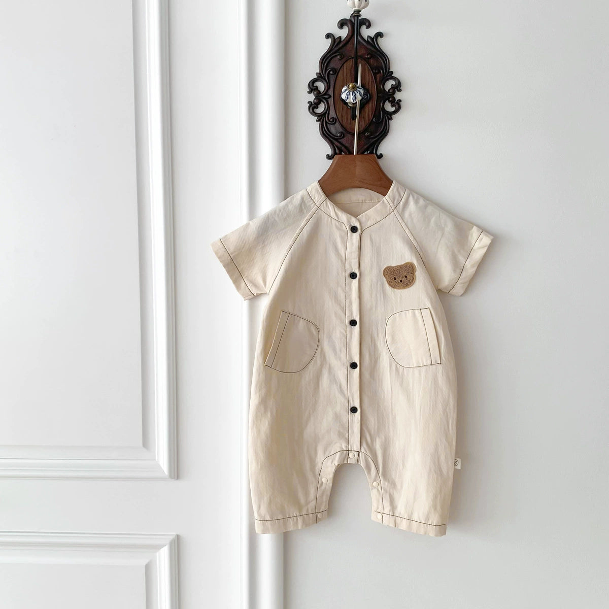 Summer Arrival Baby Unisex Teddy Bear Pattern Short Sleeves Single Breasted Rompers, MyKids-USA®, Baby One-Pieces, MyKids-USA - Size/Age - 66 (3-6M) - Color - Apricot -  -  - TR2506202012-A