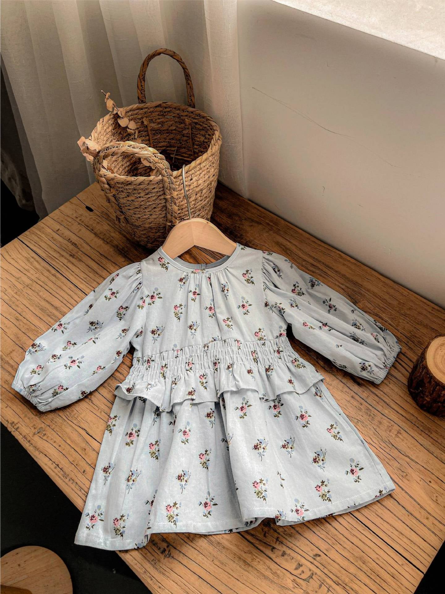 MyKids-USA® Autumn Floral Baby Kids Girls Princess Long Sleeves Crew Neck Dress