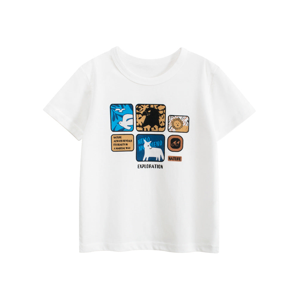 Summer Boys’ Animals Cartoon and Letters Pattern T-shirt in European and American Style, MyKids-USA®, Baby & Toddler Tops, MyKids-USA - Size/Age - 90 (12-24M) - Color - White -  -  - TR2505252105-A