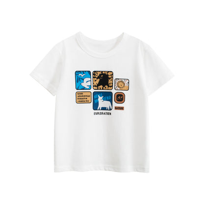 Summer Boys’ Animals Cartoon and Letters Pattern T-shirt in European and American Style, MyKids-USA®, Baby & Toddler Tops, MyKids-USA - Size/Age - 90 (12-24M) - Color - White -  -  - TR2505252105-A