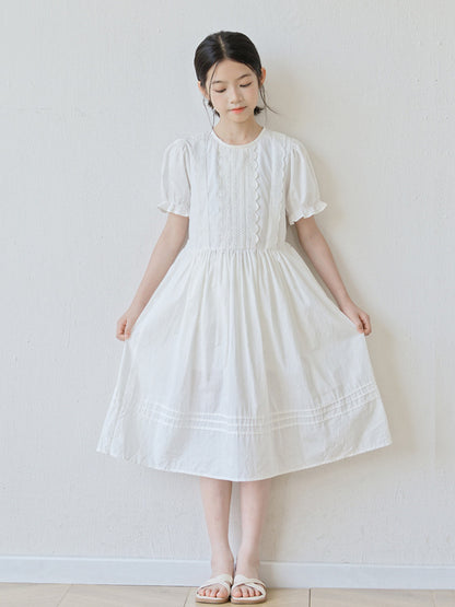 Summer Arrival Short Sleeves Solid Color Crew Neck Dress for Stylish Girls