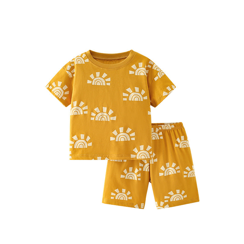 Summer Baby Kids Casual Sunrise Pattern T-shirt and Shorts Clothing Set for Boys, MyKids-USA®, Baby & Toddler Outfits, MyKids-USA - Size/Age - 110 (3-5Y) - Color - Yellow -  -  - TR2506181752-A