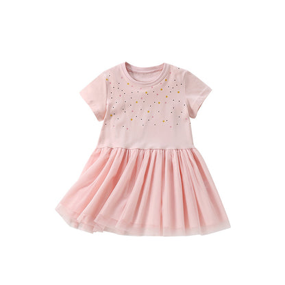 Summer Arrival Colorful Dots Pattern Short Sleeves Tulle Design Cute Dress for Stylish Girls, MyKids-USA®, Baby & Toddler Dresses, MyKids-USA - Size/Age - 100 (2-3Y) - Color - Pink -  -  - TR2506101649-A