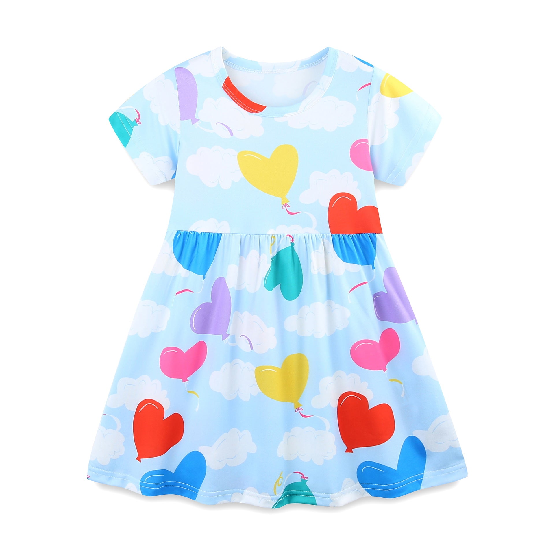 Summer Arrival Colorful Hearts Pattern Short Sleeves Dress for Stylish Girls, MyKids-USA®, Baby & Toddler Dresses, MyKids-USA - Size/Age - 90 (12-24M) - Color - Blue -  -  - TR2505202112-A