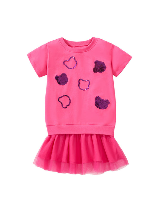 Girls’ Clothing Summer Collection – Teddy Sequin Children’s T-Shirt Dress