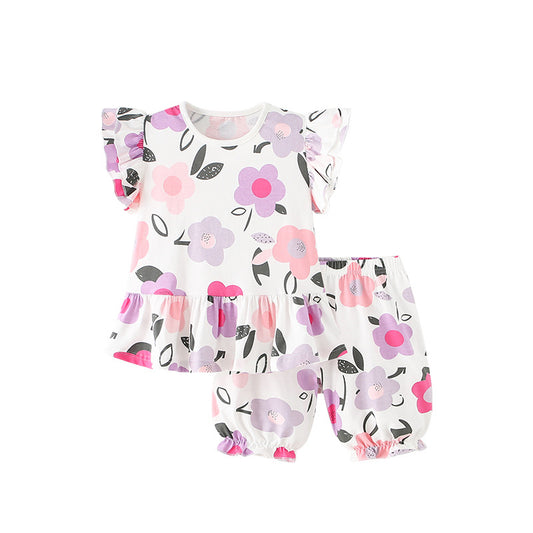 Summer Baby Kids Girls Floral Print Top And Shorts Clothing Set