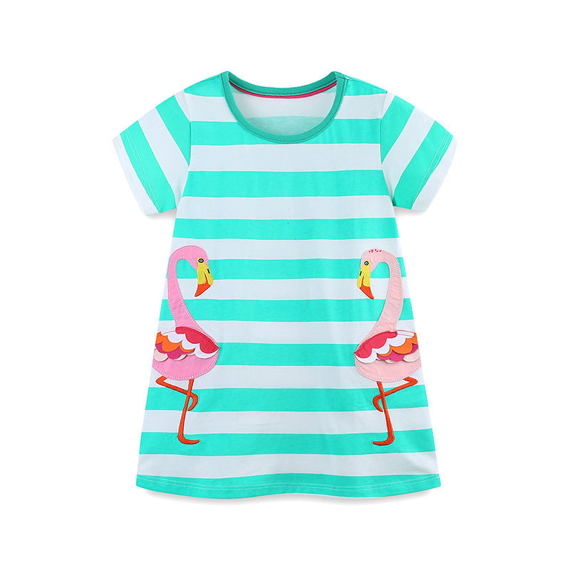 Summer Arrival Cotton Animals Pattern Short Sleeves Striped Dress for Stylish Girls, MyKids-USA®, Baby & Toddler Dresses, MyKids-USA - Size/Age - 90 (12-24M) - Color - Blue -  -  - TR2505232046-A