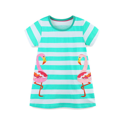 Summer Arrival Cotton Animals Pattern Short Sleeves Striped Dress for Stylish Girls, MyKids-USA®, Baby & Toddler Dresses, MyKids-USA - Size/Age - 90 (12-24M) - Color - Blue -  -  - TR2505232046-A