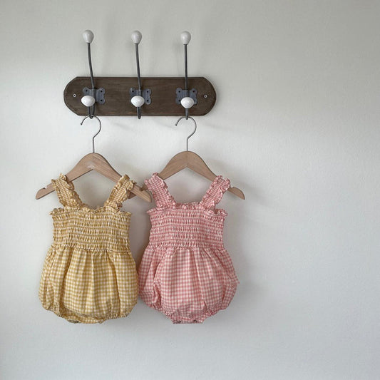 Summer Arrival Baby Girls Sleeveless Plaid Pattern Bodysuit