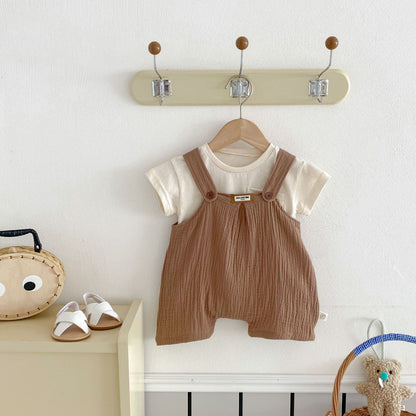 Summer Hot Selling Baby Kids Unisex Sleeveless Plain Solid Color Strap Overalls and Pocketed T-Shirt Clothing Set, MyKids-USA®, Baby & Toddler Outfits, MyKids-USA - Size/Age - 73 (6-9M) - Color - Coffee -  -  - TR2505190958-B
