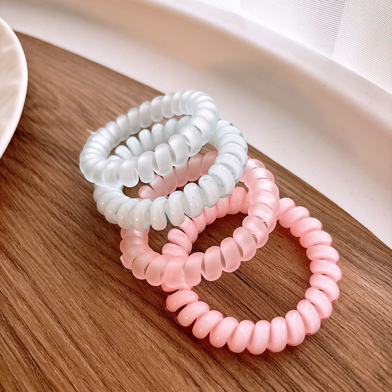 Sweet And Refreshing Matte Telephone Cord Style Hair Tie With High Elasticity  Set