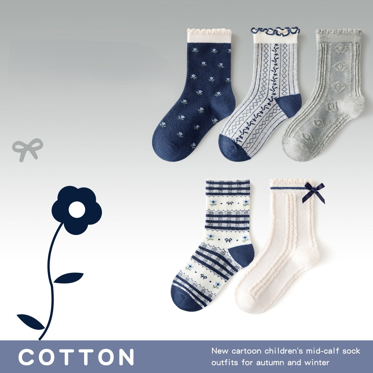 Spring and Autumn Arrival Baby Kids Girls Breathable Cartoon Pattern Socks 1 Lot=5-Pair Set, MyKids-USA®, Baby & Toddler Socks & Tights, MyKids-USA - Size/Age - S (1-3Y) - Color - Navy Blue (Dark Blue) -  -  - TR2512301306-F.
