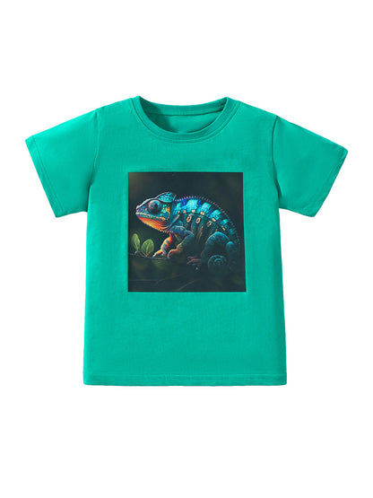 Boys’ Chameleon Print T-Shirt In European And American Style For Summer