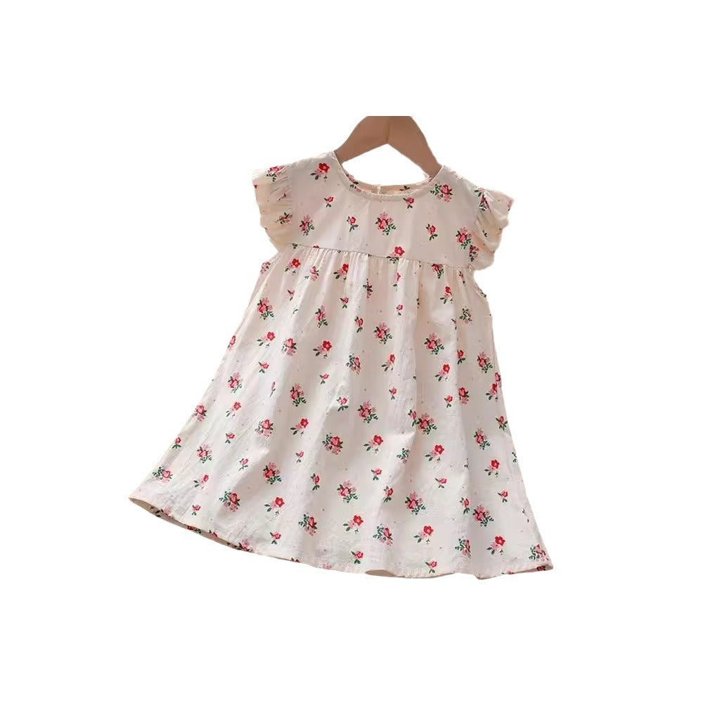Summer Baby Kids Girls Fly Sleeves Floral Print Sweet Princess Dress