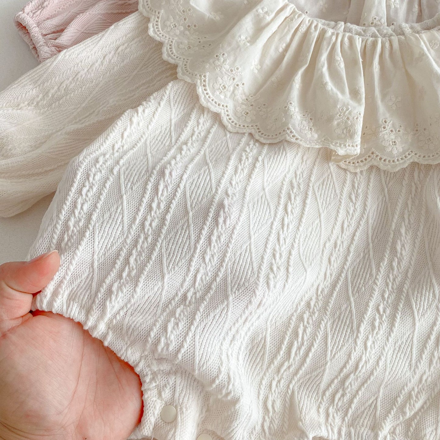 Autumn Arrival Baby Girls Long Sleeves Striped Pattern Hollow-out Collar Onesies with Hat, MyKids-USA®, Baby & Toddler Outfits, MyKids-USA -  -  -  -  -  -  - 