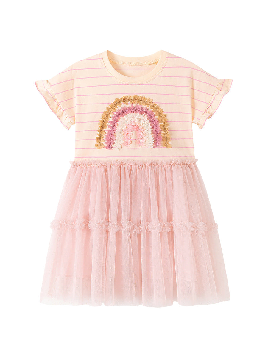 Summer Arrival Rainbow and Striped Pattern Short Sleeves Dress for Stylish Girls, MyKids-USA®, Baby & Children's Dresses, MyKids-USA -  -  -  -  -  -  - .