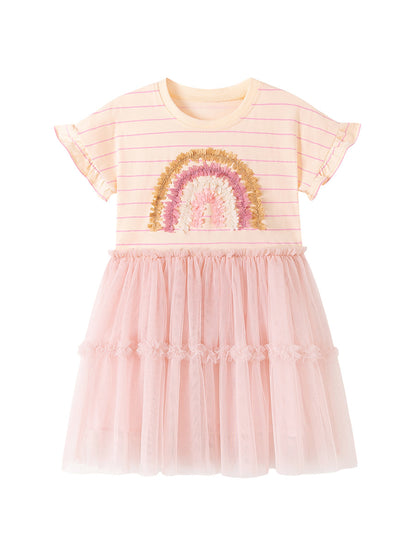 Summer Arrival Rainbow and Striped Pattern Short Sleeves Dress for Stylish Girls, MyKids-USA®, Baby & Children's Dresses, MyKids-USA -  -  -  -  -  -  - .