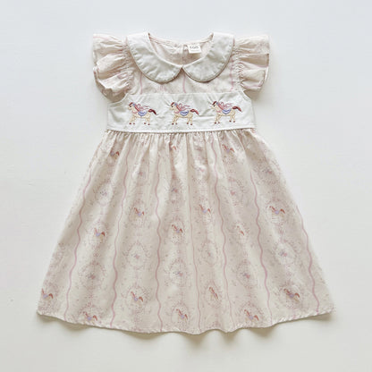 Summer Arrival Baby Girls Fly Sleeves Horse Pattern Peter Pan Collar Dress, MyKids-USA®, Baby & Children's Dresses, MyKids-USA - Size/Age - 90 (12-24M) - Color - Beige -  -  - TR2604052230-A.