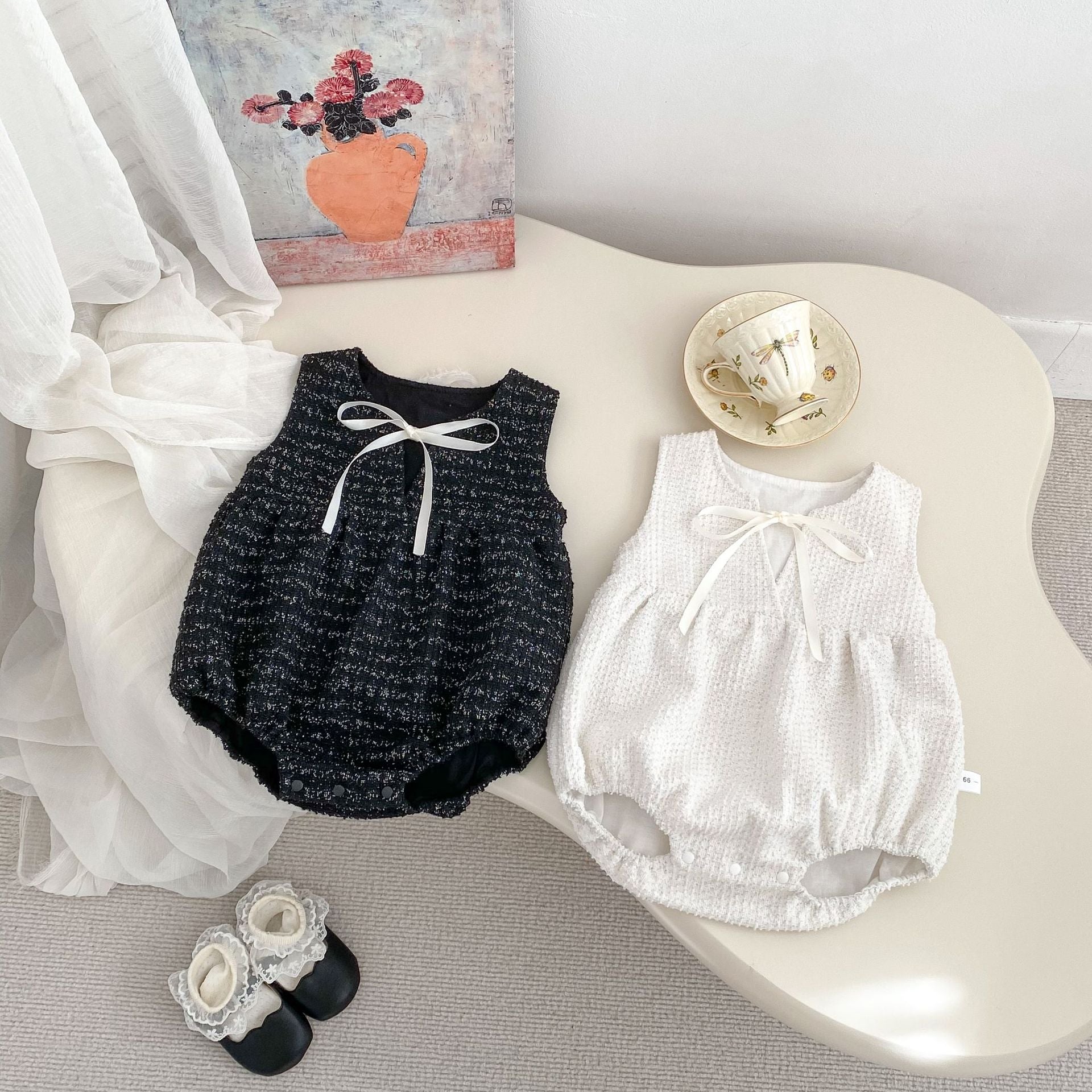 Arrival Spring Girls Long Sleeves Lace-trim Turn-down Collar Top and Sleeveless Onesies Set Clothing Set, MyKids-USA®, Baby One-Pieces, MyKids-USA -  -  -  -  -  -  - 