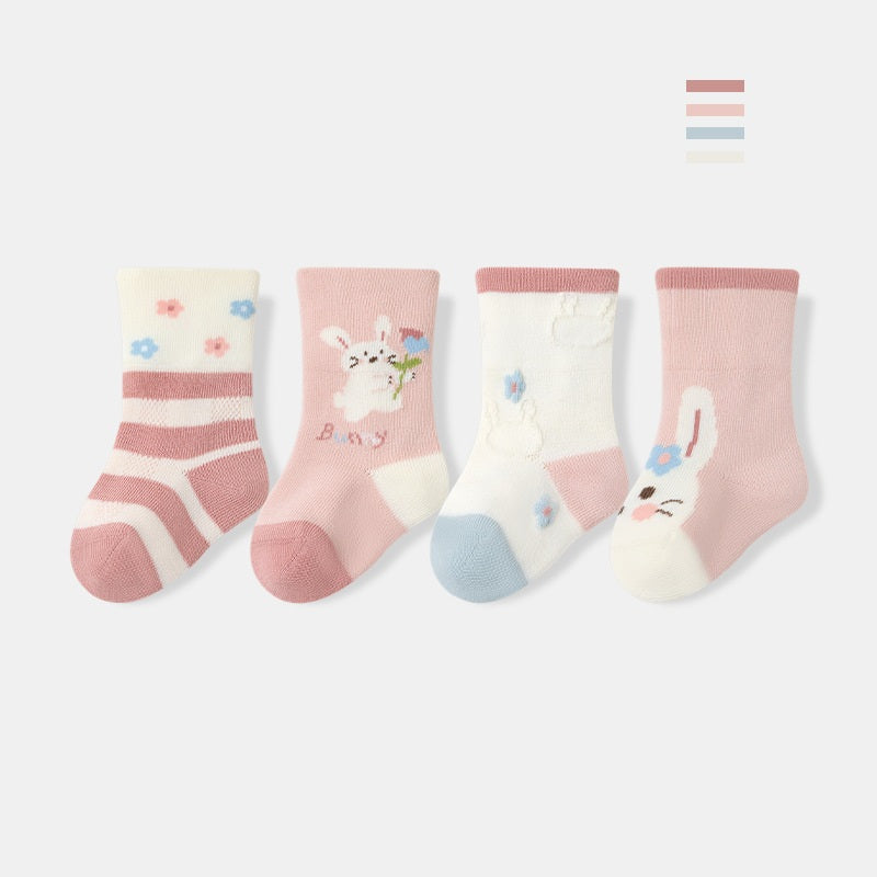 Autumn and Spring Arrival Baby Unisex Breathable Cute Cartoon Pattern Socks 1 Lot=4-Pair Set, MyKids-USA®, Baby & Toddler Socks & Tights, MyKids-USA - Size/Age - XS (0-6M) - Color - Light Pink -  -  - TR2511192247-E