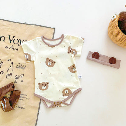 Summer Arrival Baby Unisex Short Sleeves Cartoon Teddy Pattern Bodysuit, MyKids-USA®, Baby One-Pieces, MyKids-USA -  -  -  -  -  -  - .