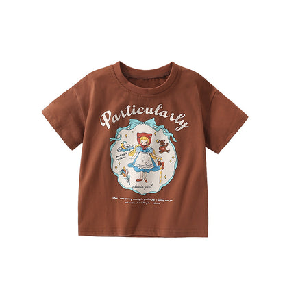 Summer Arrival Girls’ Princess Cartoon Pattern Short Sleeves T-shirt in European and American Style, MyKids-USA®, T-Shirts, MyKids-USA - Size/Age - 110 (3-5Y) - Color - Brown -  -  - TR2506302103-A