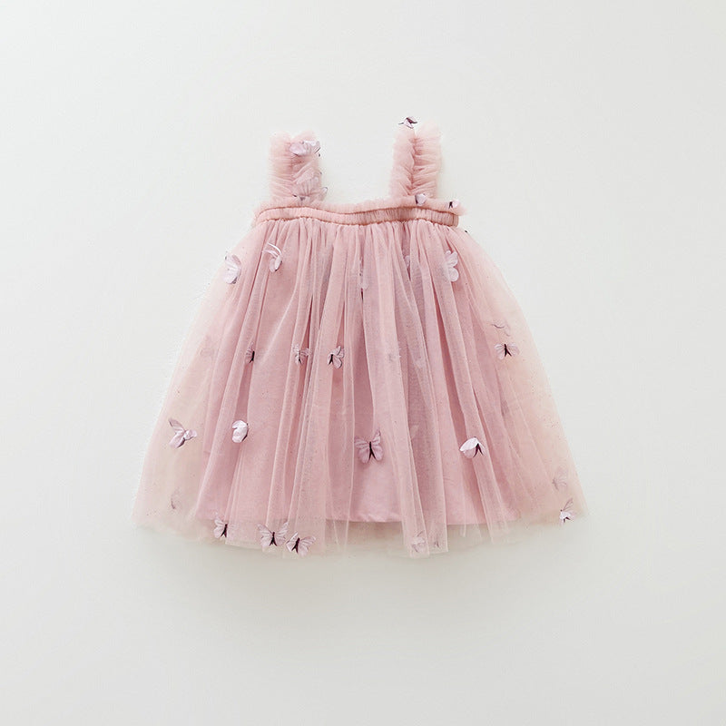 Summer Baby Kids Girls Sleeveless Butterfly Pattern Tulle Strap Dress, MyKids-USA®, Baby & Children's Dresses, MyKids-USA - Size/Age - 80 (9-12M) - Color - Pink -  -  - TR2605202155-A.
